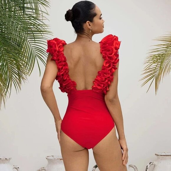 Sexy Glamorous Luxury Runway Party Outfit Ruffles Bodysuit Top Skirt Dress Cover - Picture 16 of 16